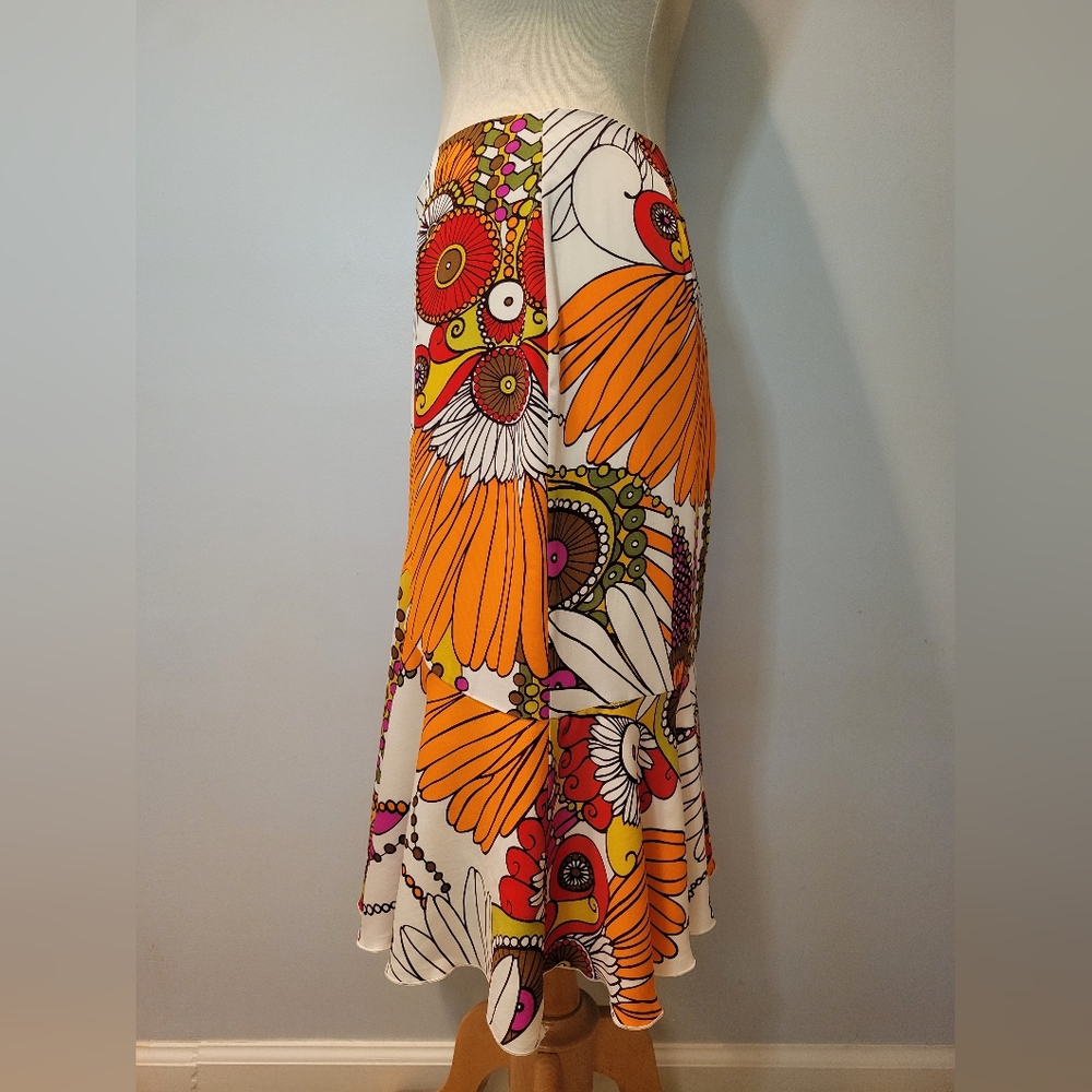 Trina Turk Floral Fit and Flare Silk Y2K Skirt SZ 8 - Picture 5 of 12